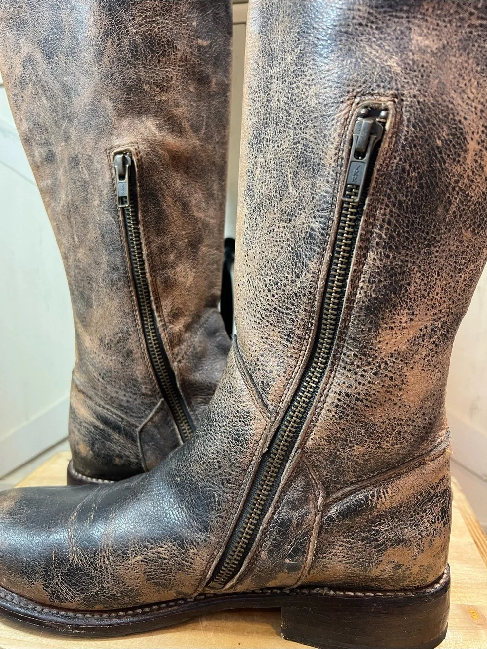 Bed Stu Manchester Brown Distressed Leather Zip Up Tall Knee Hi Boots Size 9
